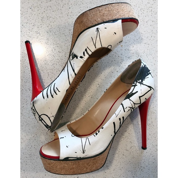 Giuseppe Zanotti White Black Peep Toe Cork SZ 38 8 - Picture 4 of 8